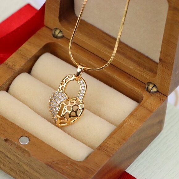 "Rose Gold Heart Lock Pendant with Crystal Accents and Cutout Design, XPPT1252 - Picture 9 of 12